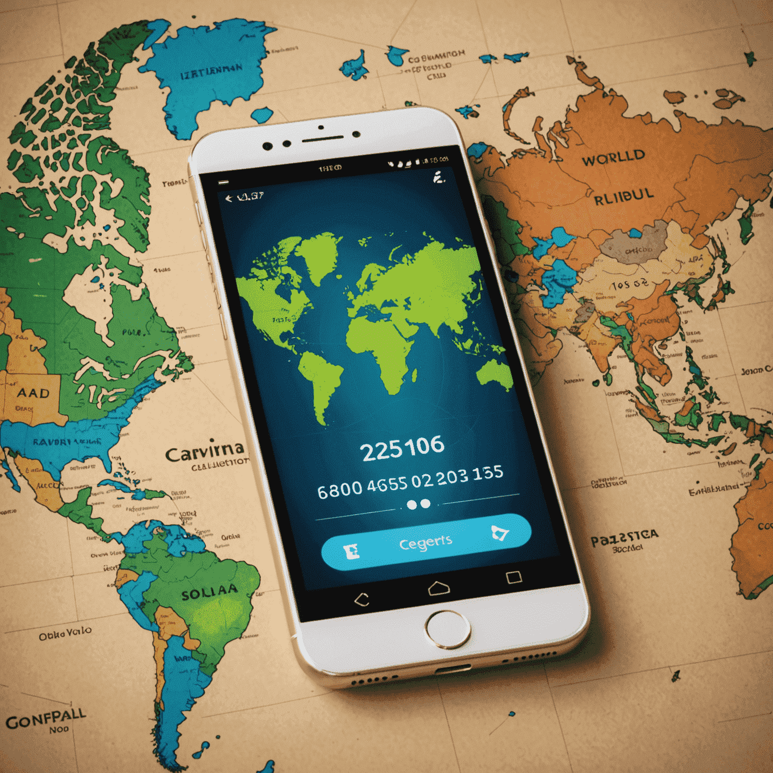 2 Degrees phone displaying a world map and international calling bonus information